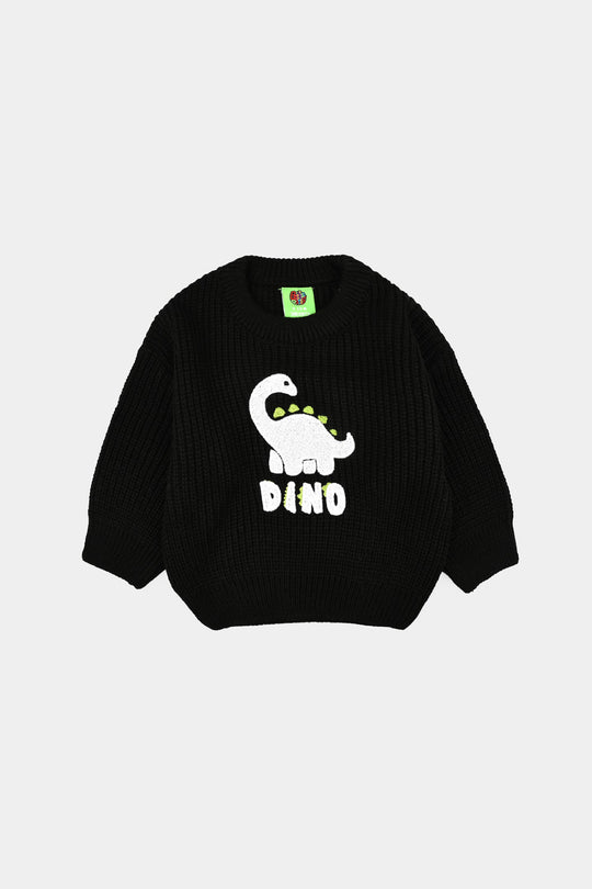Infant Boys Acrylic Sweater-Dino Munch - BLACK