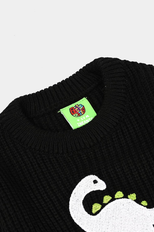 Infant Boys Acrylic Sweater-Dino Munch - BLACK