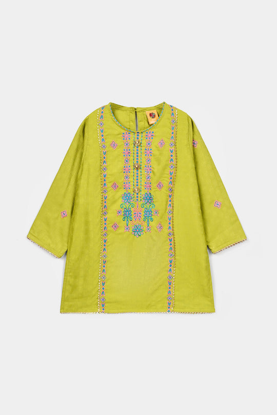 Girls Raw Silk 2Pcs Artistic - Olive Green