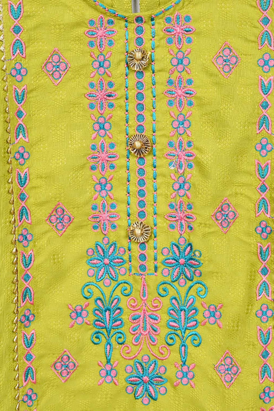 Girls Raw Silk 2Pcs Artistic - Olive Green