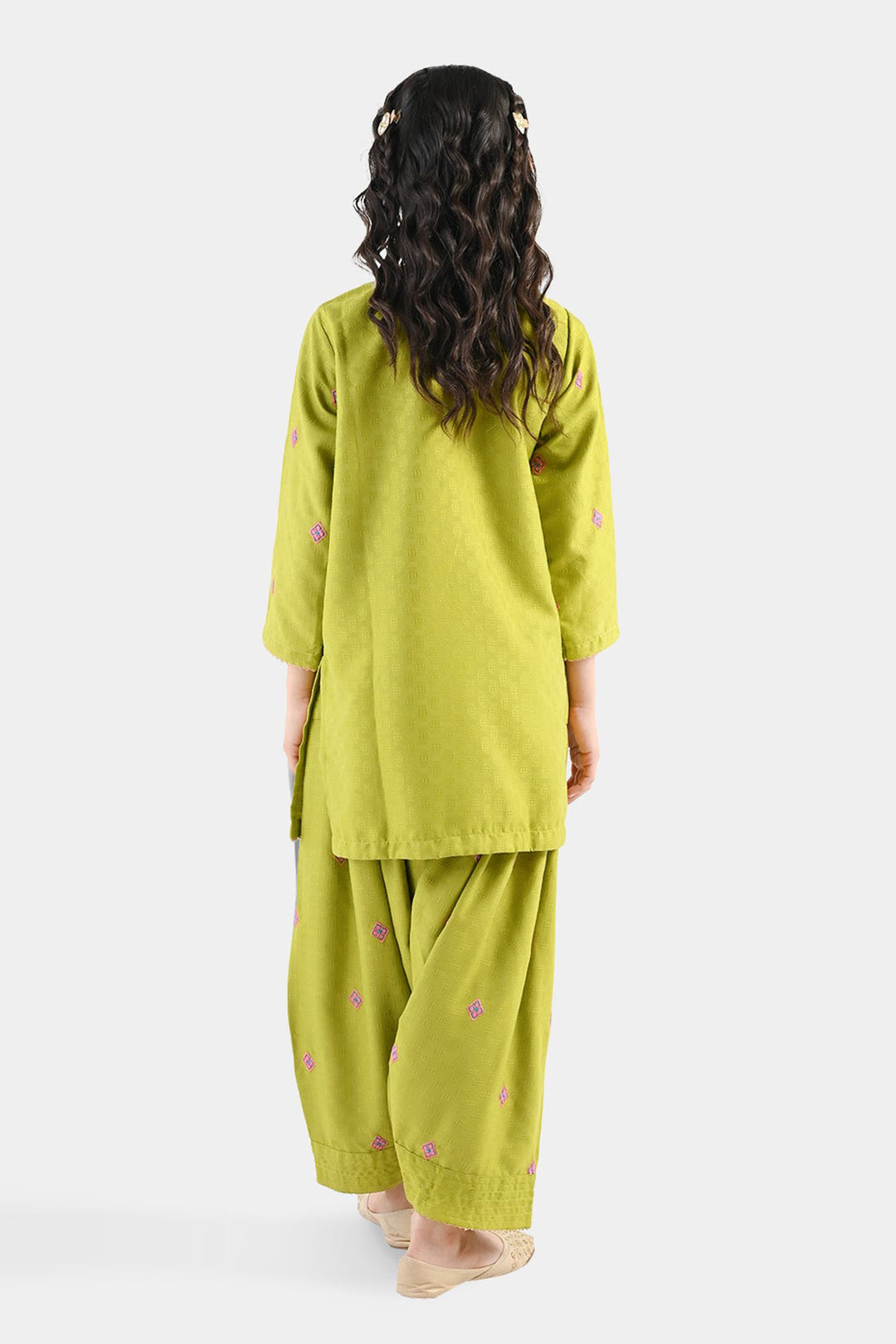 Girls Raw Silk 2Pcs Artistic - Olive Green