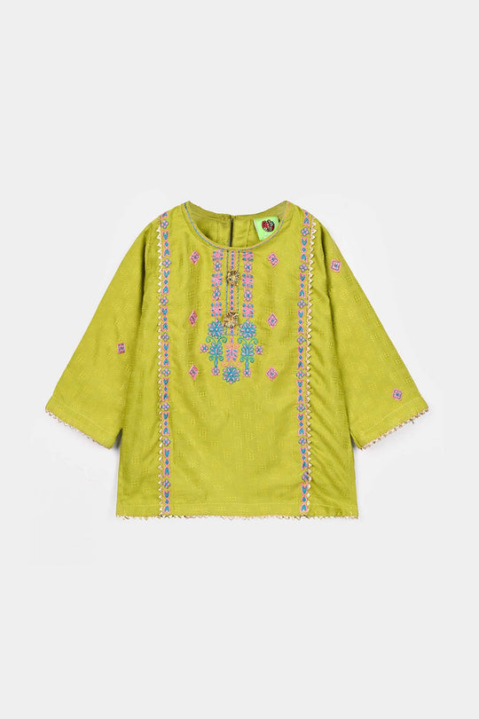 Infant Girls Raw Silk 2Pcs Artistic-Olive.Green