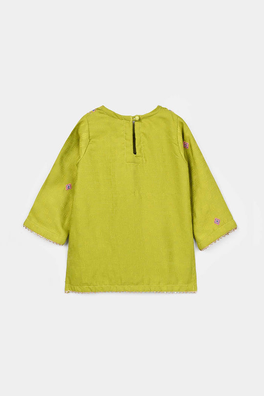Infant Girls Raw Silk 2Pcs Artistic-Olive.Green