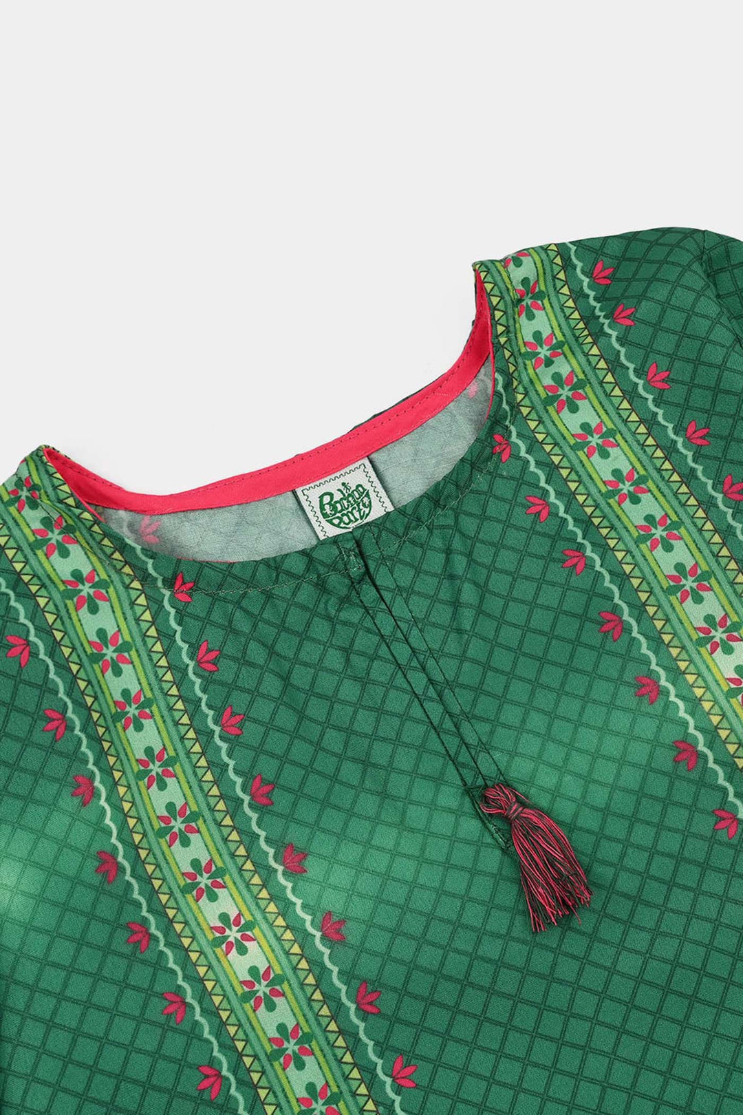 Girls Poly Lawn Casual Top Panel Flags-Green