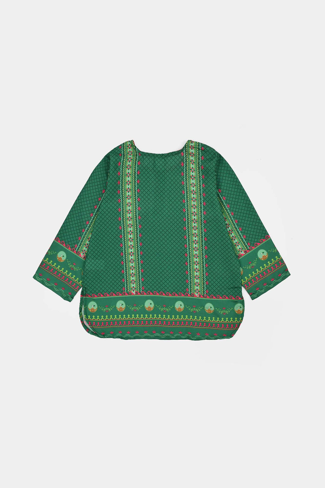 Girls Poly Lawn Casual Top Panel Flags-Green