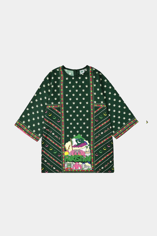 Girls Poly Lawn Printed Kruti Jasmine-Green