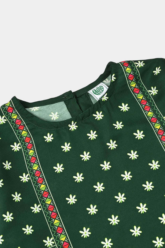 Girls Poly Lawn Printed Kruti Jasmine-Green
