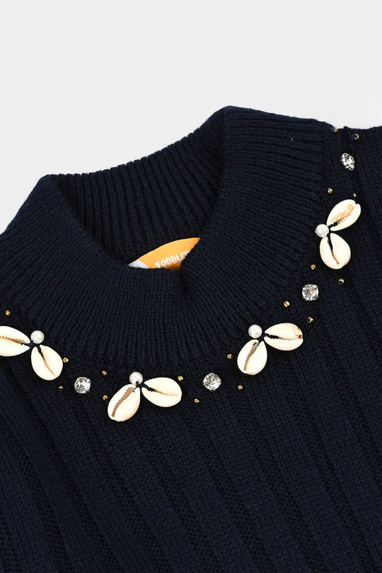 Girls Acrylic Sweater-Sea Shell - NAVY