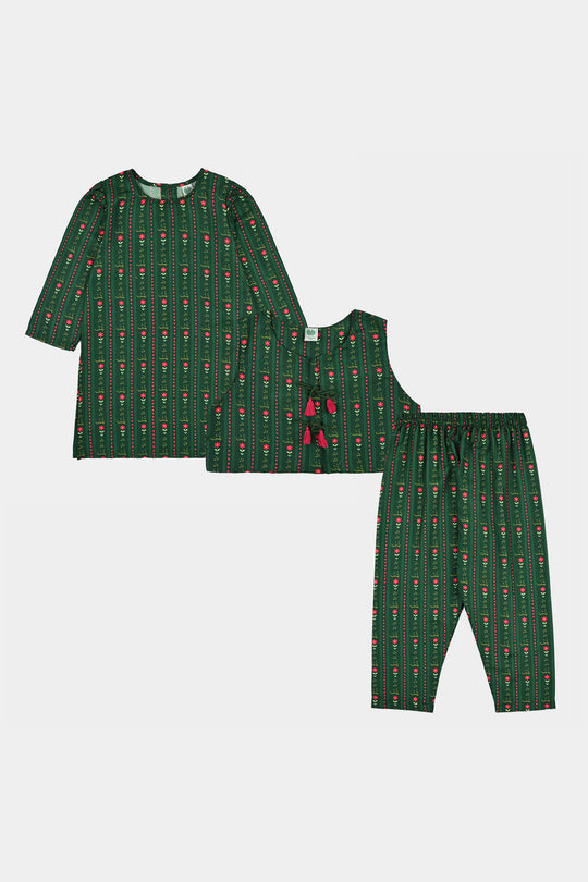 Girls Polyester Dil Dil Pakistan 3-Piece Suit – Light Green