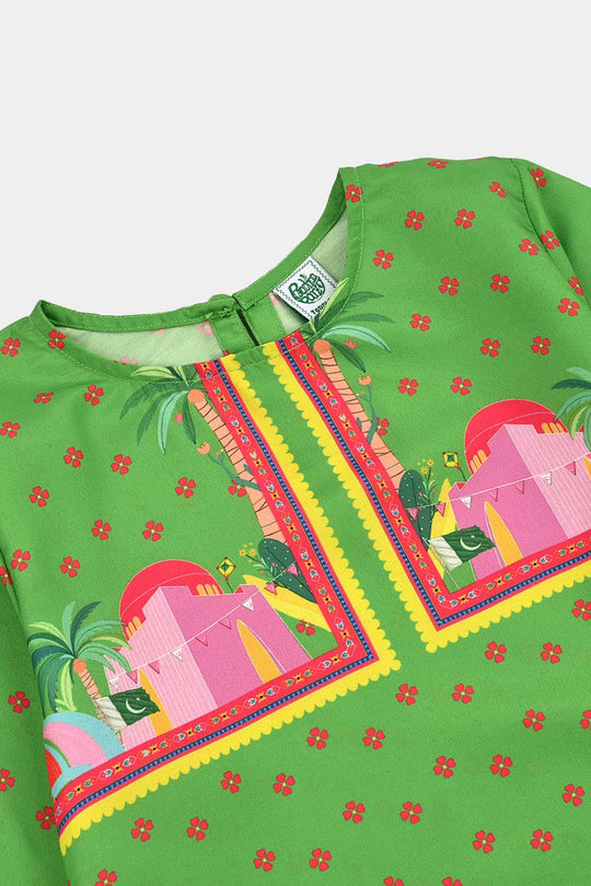 Girls Coconut Tree Kurti – Light Green