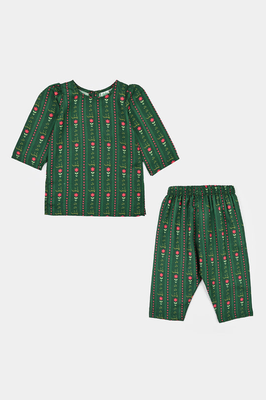 Infant Girls Polyester Dil Dil Pakistan 2-Piece Suit – Light Green
