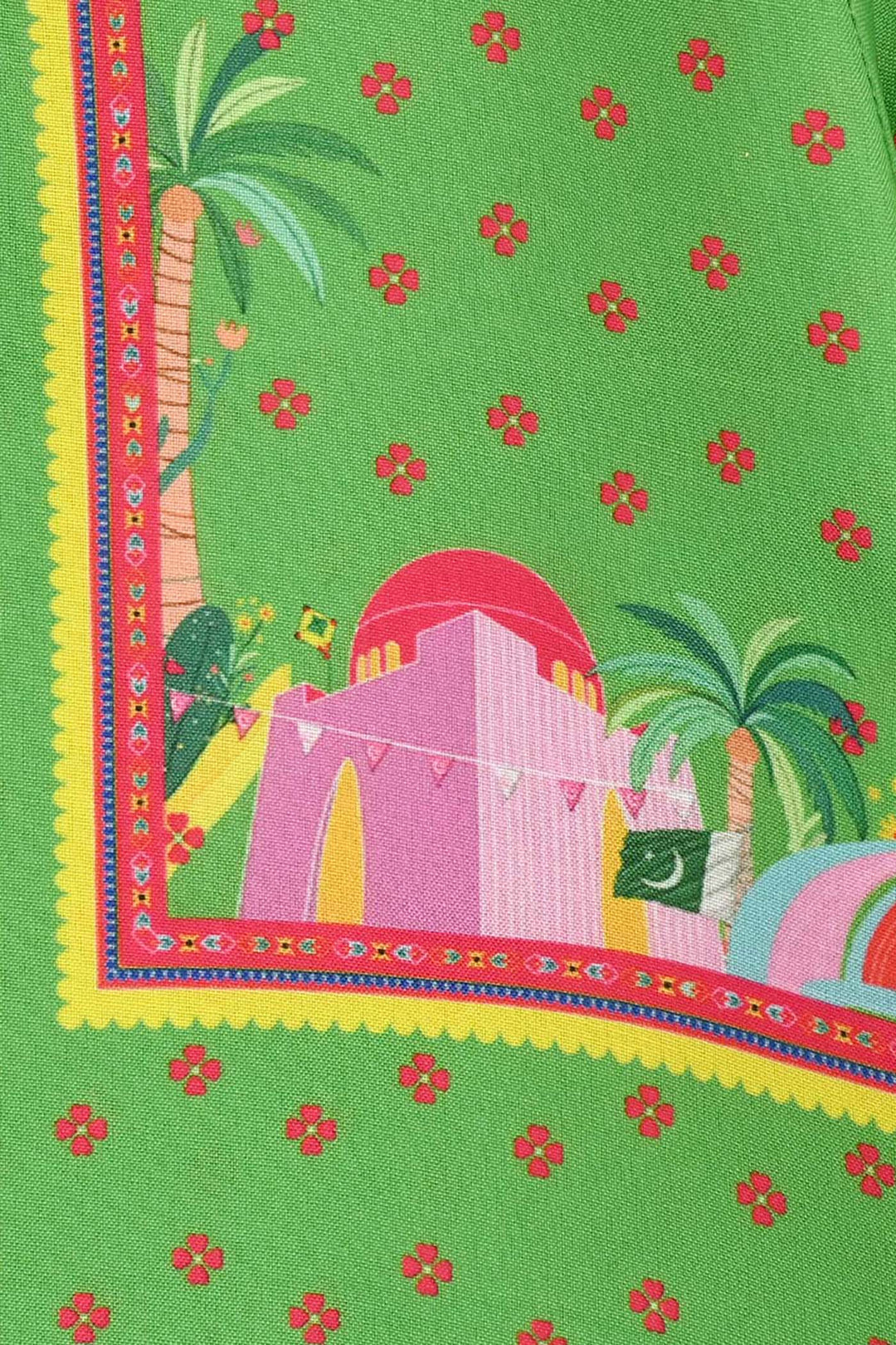 Infant Girls Polyester Printed Kurti Coconut Tree- Light Green