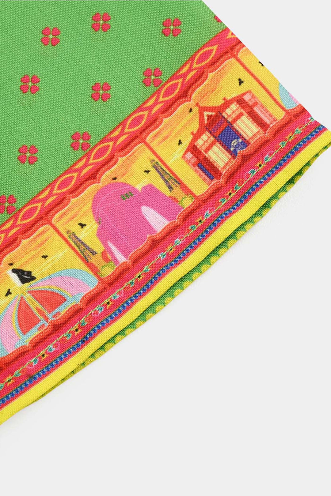 Infant Girls Polyester Printed Kurti Coconut Tree- Light Green