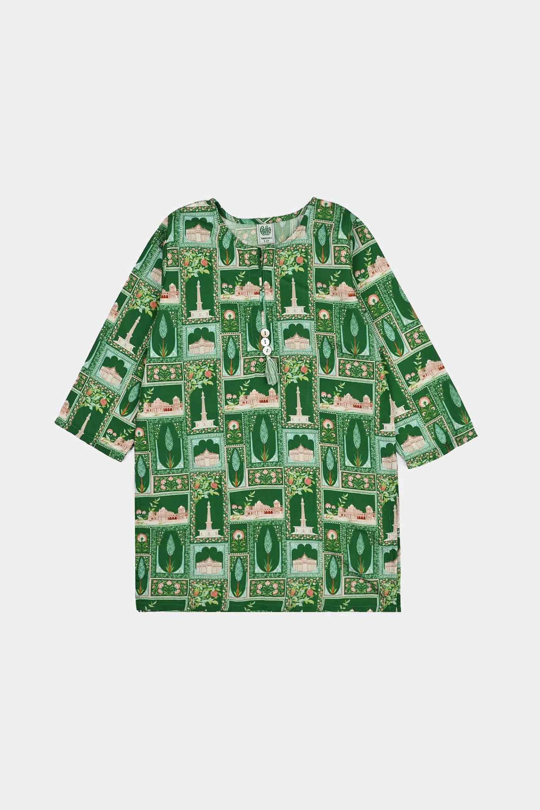 Girls Polyester Printed Kurti Azadi-LT.Green