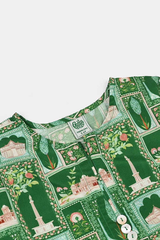 Girls Polyester Printed Kurti Azadi-LT.Green