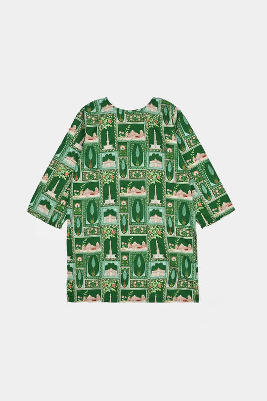 Girls Polyester Printed Kurti Azadi-LT.Green
