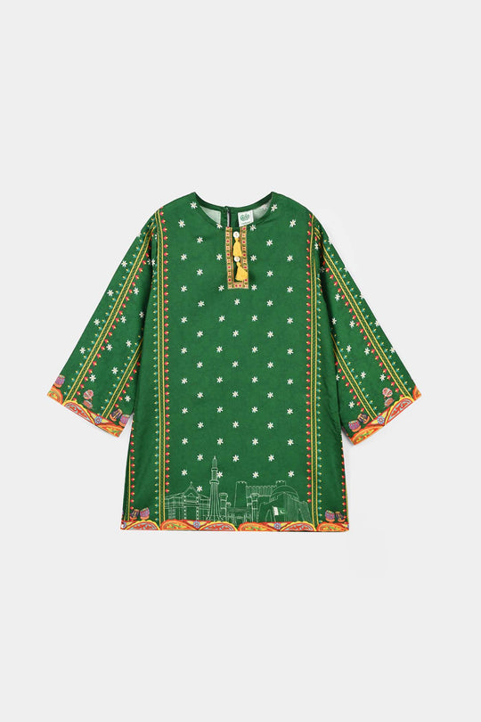 Girls Polyester Ind Kurti Tulip-Green