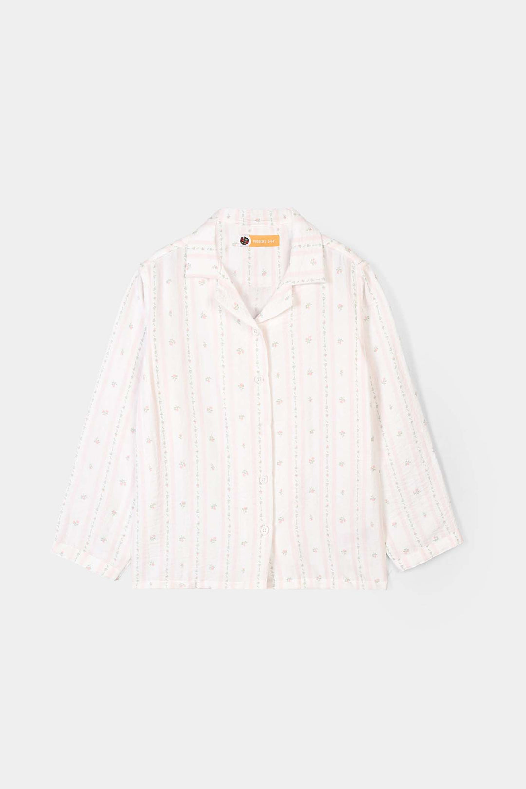 Girls Linen Viscose Nightwear Pink Floral Stripe - White/Pink