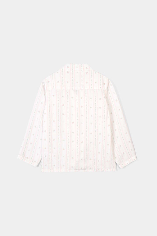Girls Linen Viscose Nightwear Pink Floral Stripe - White/Pink