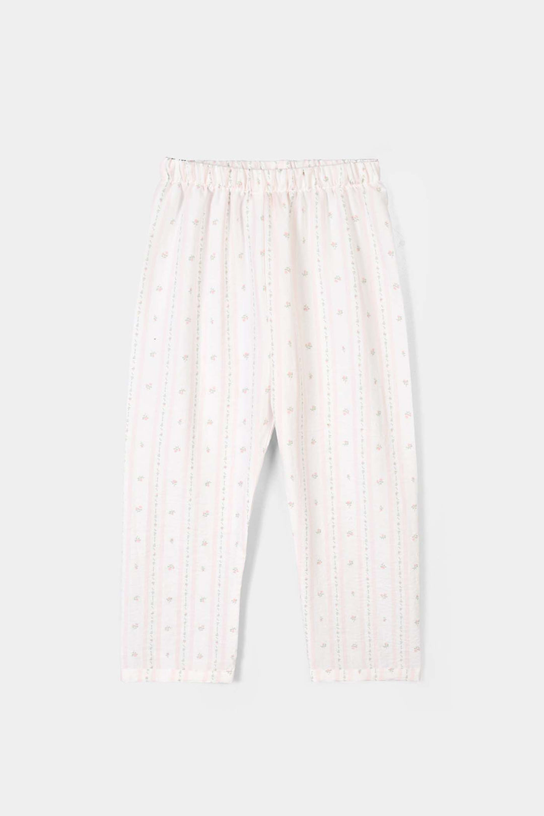 Girls Linen Viscose Nightwear Pink Floral Stripe - White/Pink