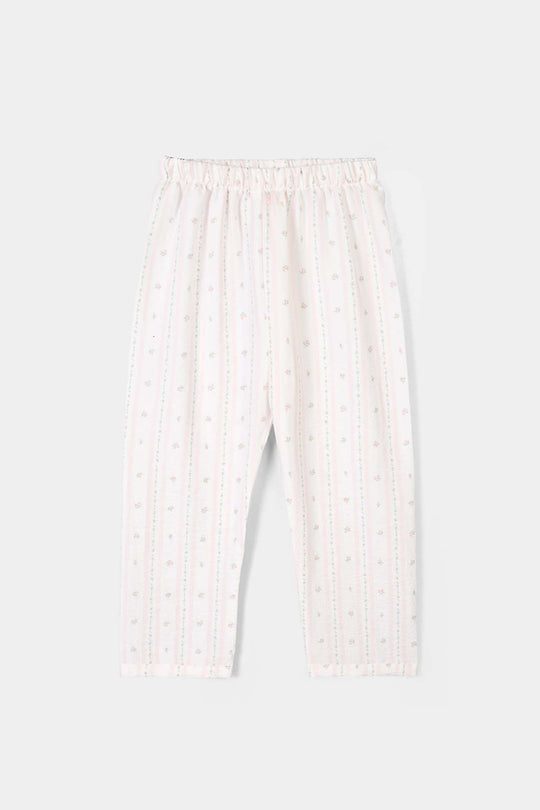 Girls Linen Viscose Nightwear Pink Floral Stripe - White/Pink