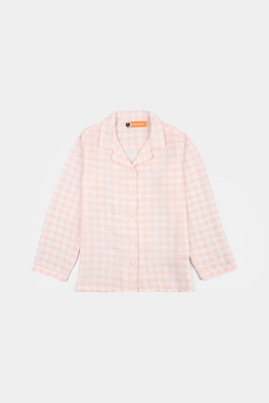 Girls Linen Viscose Nightwear Checkered - Light Pink