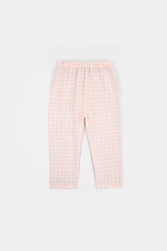 Girls Linen Viscose Nightwear Checkered - Light Pink