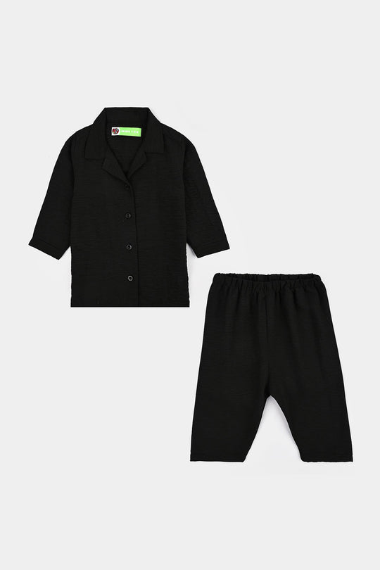 Infant Girls Linen Viscose Nightwear-Wavy-BLACK