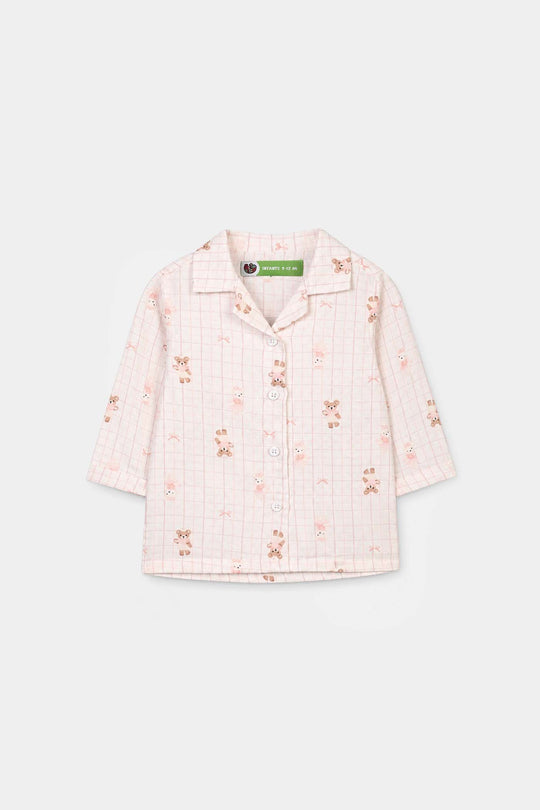 Infant Girls Linen Viscose Nightwear Teddy - Off White