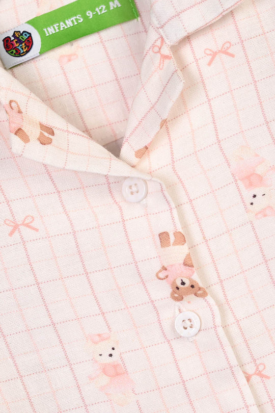Infant Girls Linen Viscose Nightwear Teddy - Off White