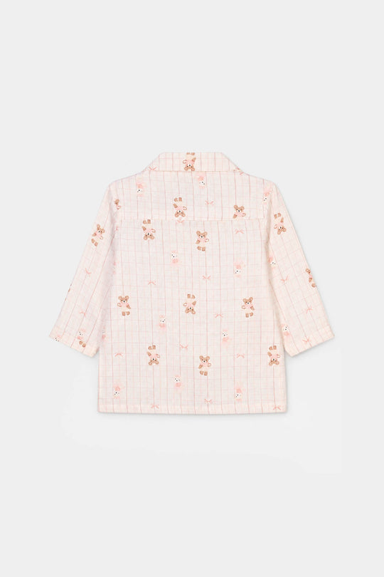Infant Girls Linen Viscose Nightwear Teddy - Off White