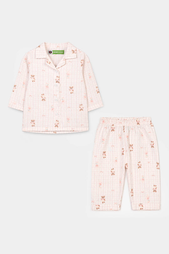 Infant Girls Linen Viscose Nightwear Teddy - Off White