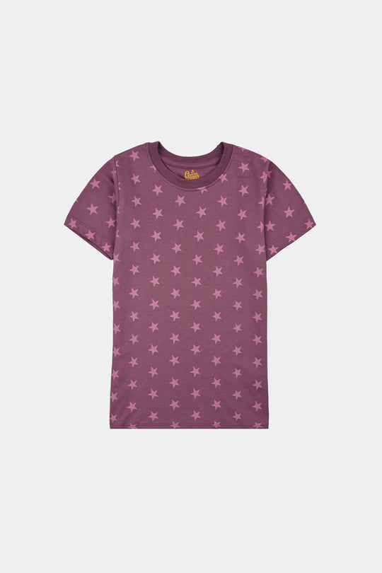 Girls Poly Cotton Jersey Night Suit Stars-Purple