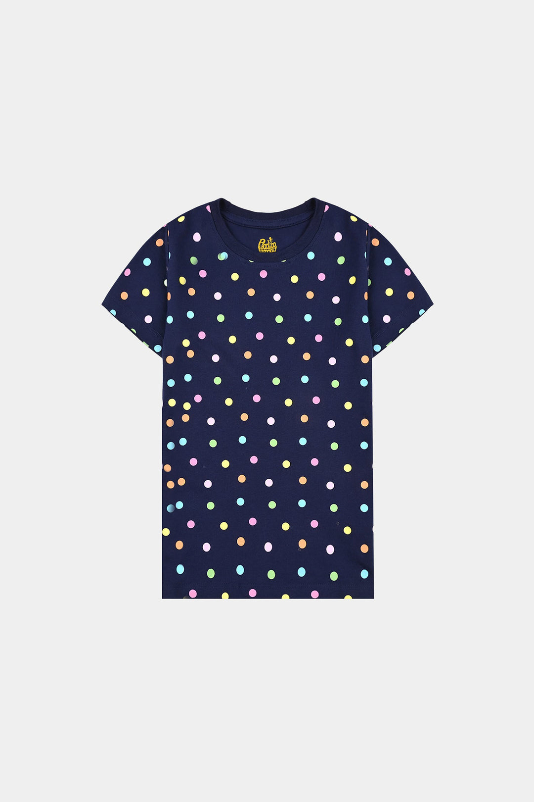 Girls Poly Cotton Jersey Night Suit Polka Dots-Navy Blue
