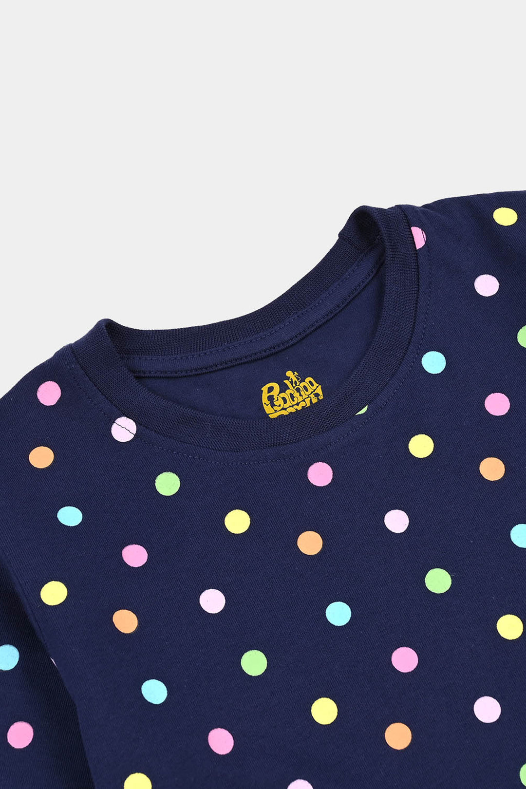 Girls Poly Cotton Jersey Night Suit Polka Dots-Navy Blue