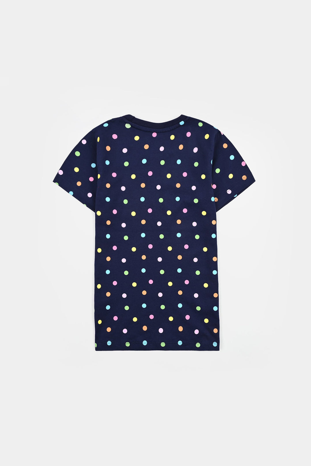Girls Poly Cotton Jersey Night Suit Polka Dots-Navy Blue