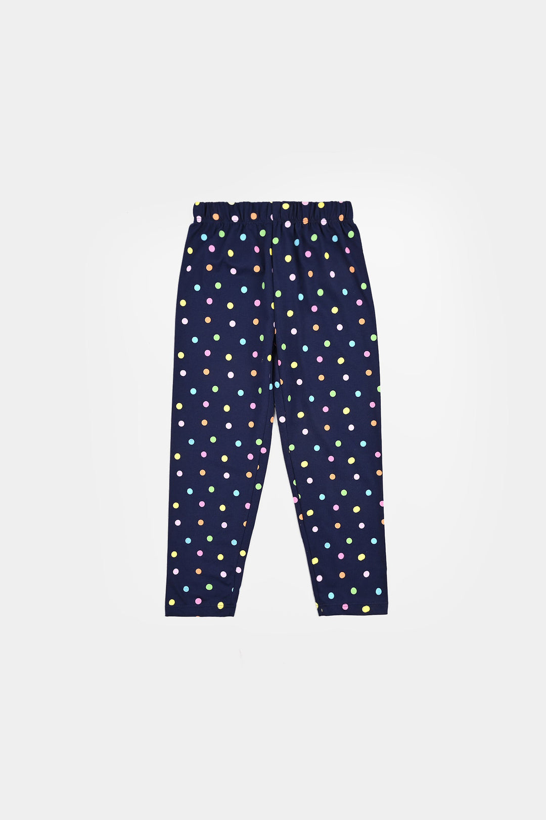 Girls Poly Cotton Jersey Night Suit Polka Dots-Navy Blue