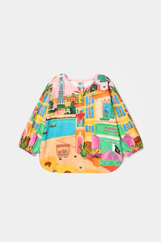 Girls Cotton Pakistan Monument Casual Top – Multi