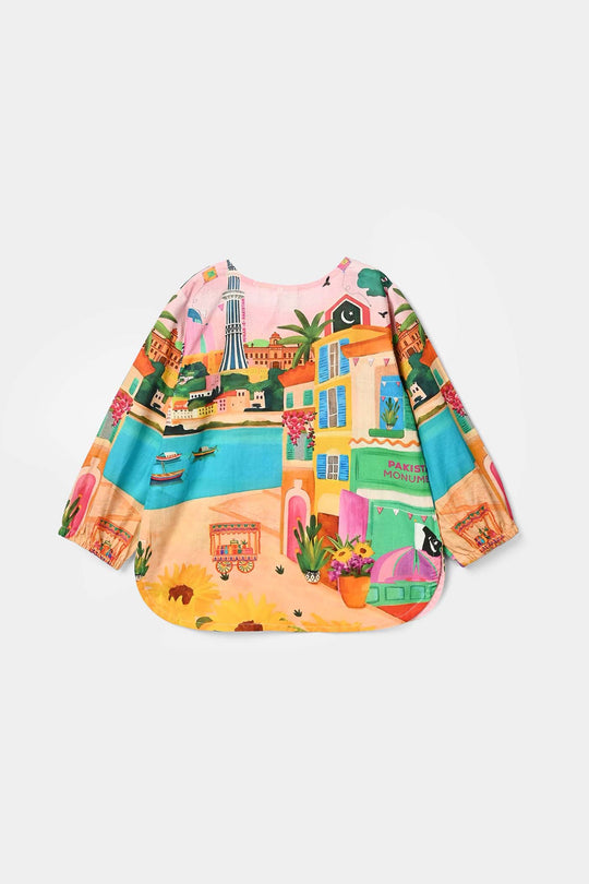 Girls Cotton Pakistan Monument Casual Top – Multi