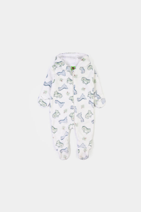 Infant Boys Sherpa Romper DINO-White