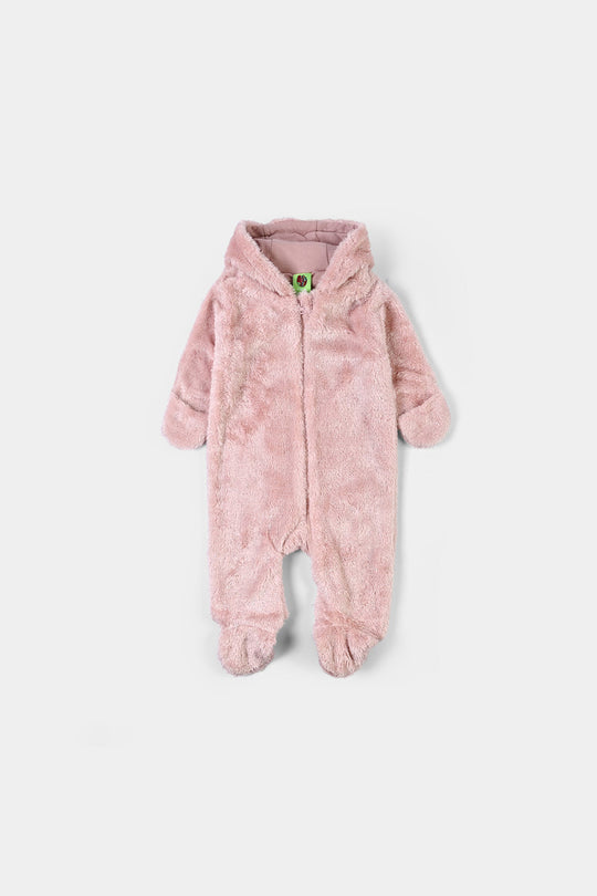 Infant Girls Sherpa Romper Tinsel-Pink