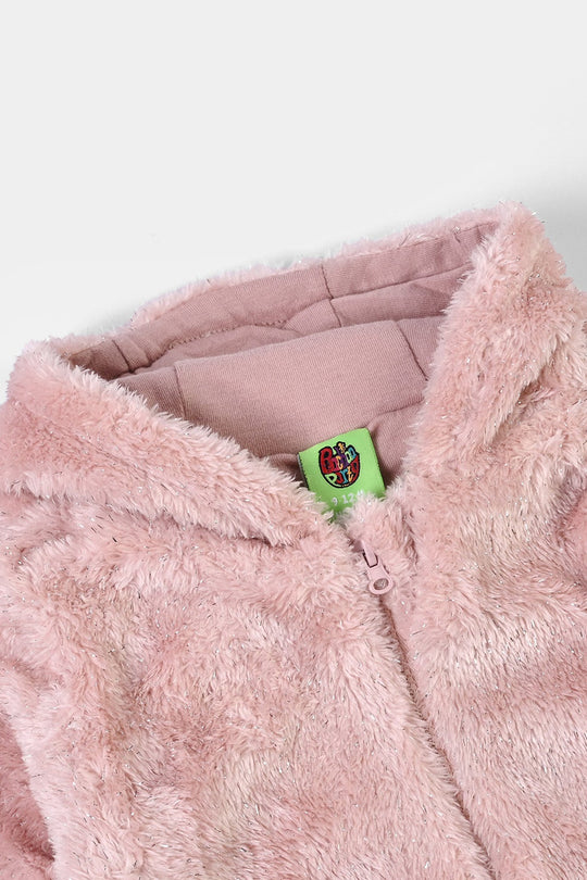 Infant Girls Sherpa Romper Tinsel-Pink
