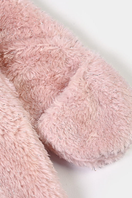 Infant Girls Sherpa Romper Tinsel-Pink