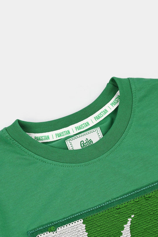 Boys Sequins Flag T-Shirt - Green
