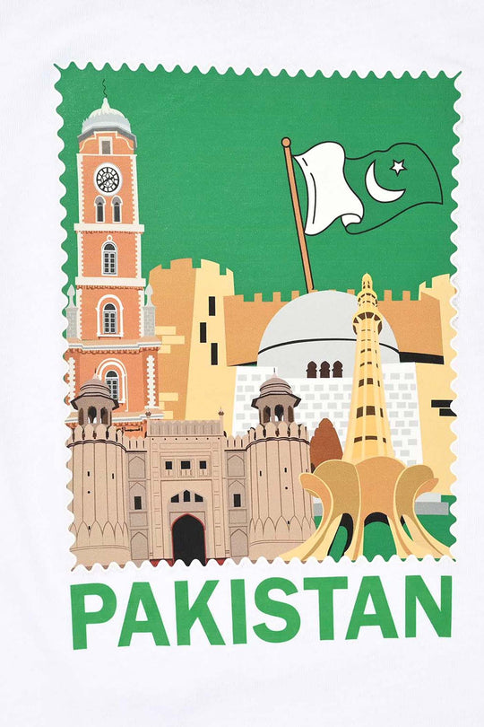 Boys Cotton Jersey T-Shirt Monuments-White