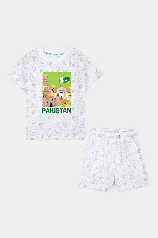 Infant Boys Monuments of Pakistan Suit – White