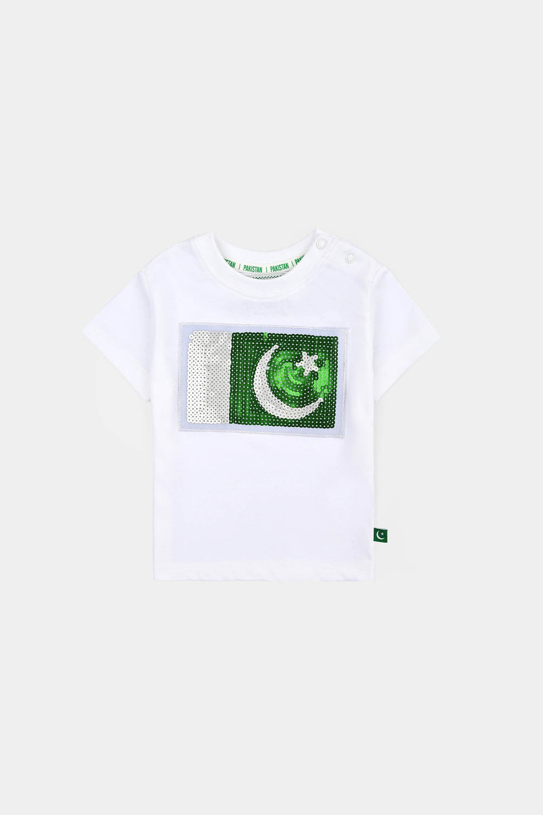 Infant Boys White Sequins Flag T-Shirt – White
