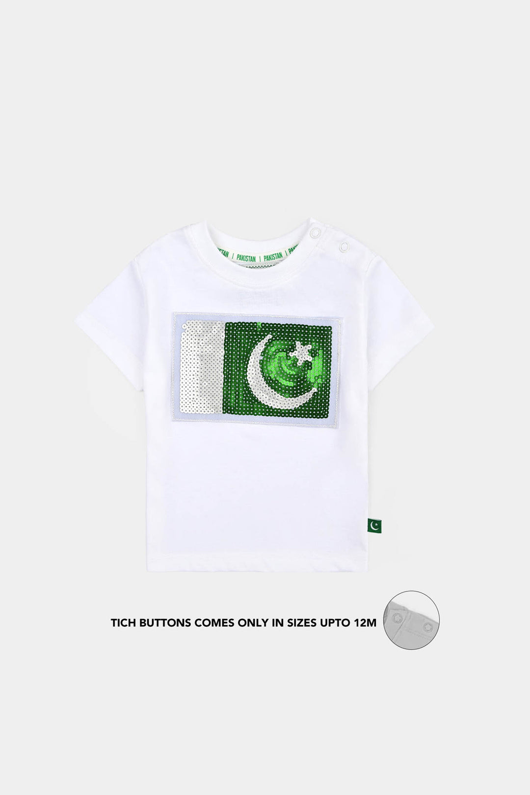 Infant Boys White Sequins Flag T-Shirt – White
