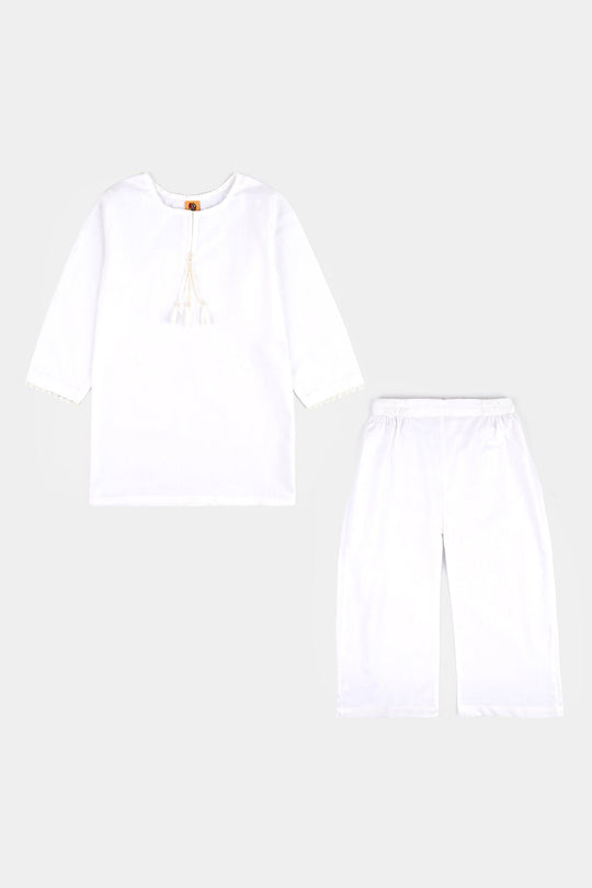 Girls Cotton 2Pcs Basic-White
