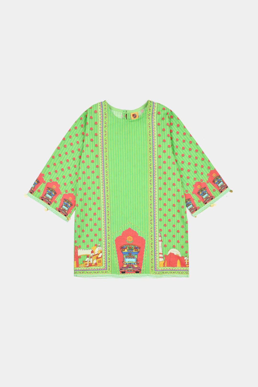 Girls Cotton Independence Kurti Rose-Green
